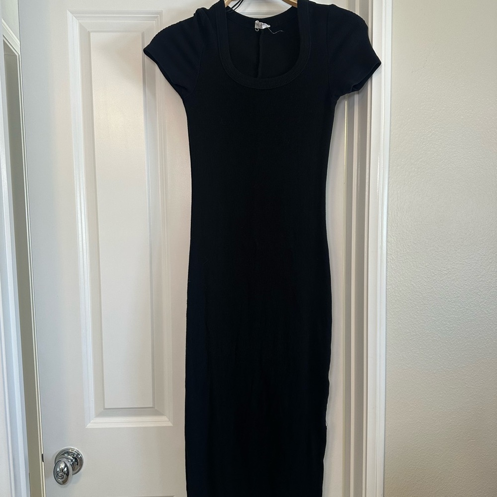 Cotton On Black Short-Sleeve Midi Knit Dress